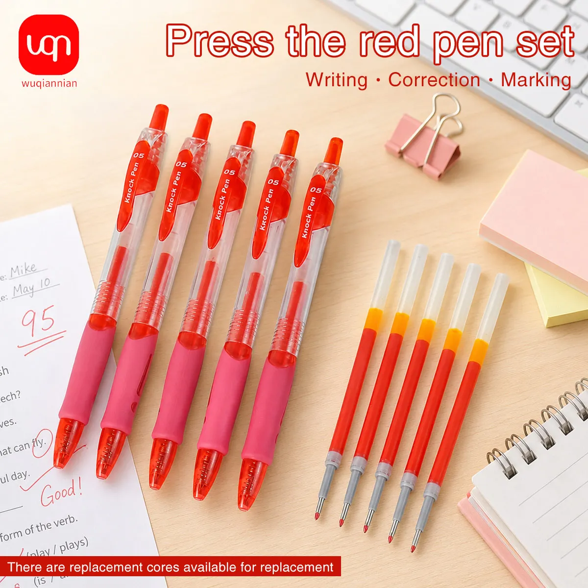 

WQN-10PCS Retractable Ballpoint Pen Set Red Ink Ballpoint Pens for Study, Office Supplies, School Stationery