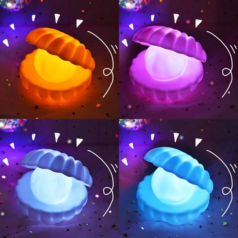 Led Pearl Shell Night Lights for Baby Kids Children Bedroom Decorate Desk Lights Nursery Toy Lamp Christmas Gifts for New Year