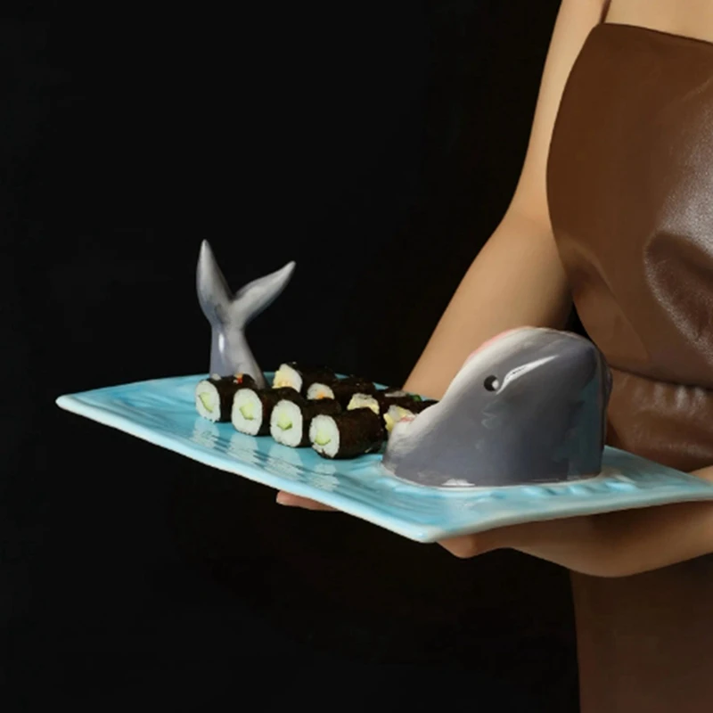 Shark-Shaped Ceramic Sushi Plate, Rectangular Cheese Board For Kitchen Decoration