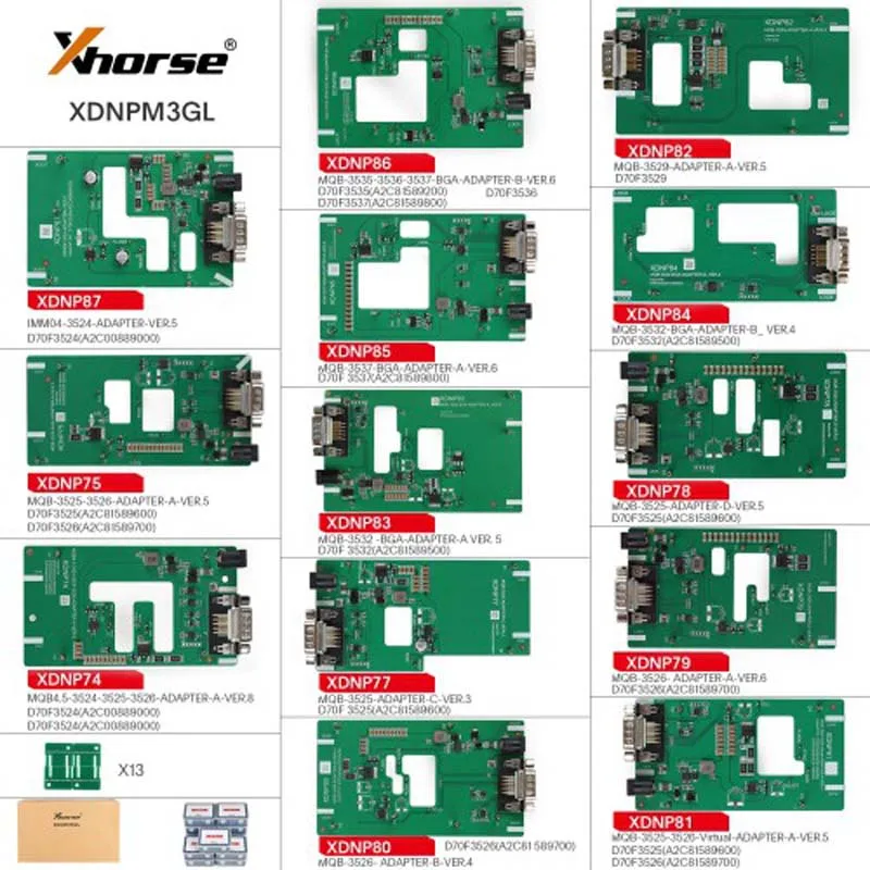 2024 Xhorse MQB48 No Disassembly No Soldering 13 PCS Full Set Adapters XDNPM3GL For VVDI Prog Multi Prog and VVDI Key Tool Plus