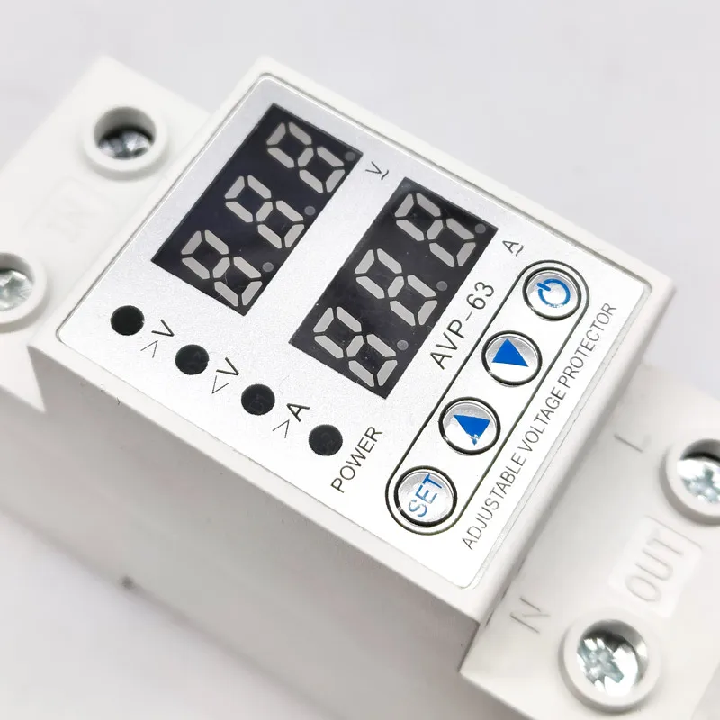 230V 40A 63A Adjustable Over Voltage Under Voltage Reclosing Protector Relay Limit Over Current Protection Dual Digital Display