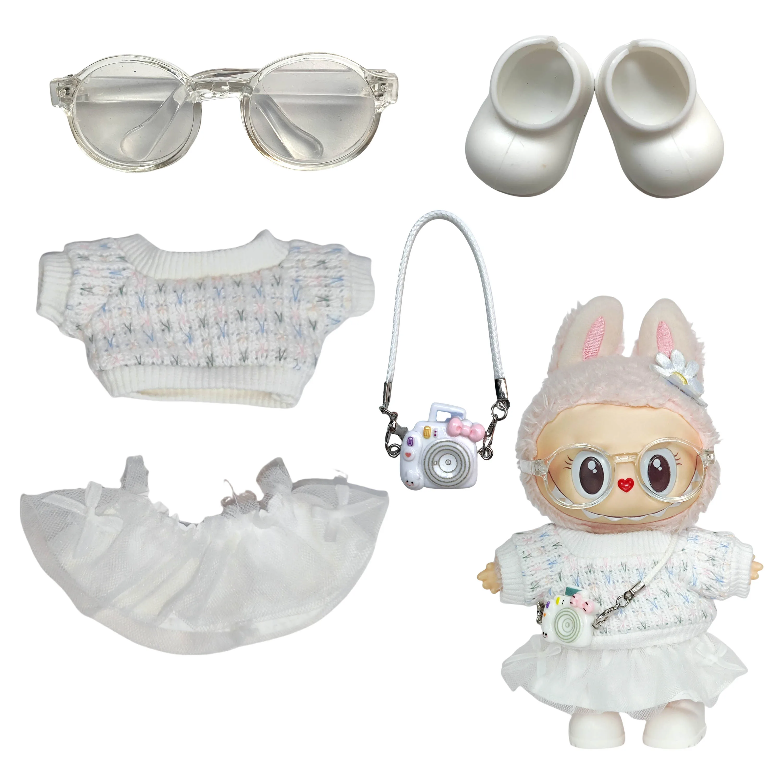 Mini Plush Doll'S Clothes Outfit Accessories For Korea Kpop Exo 15-17cm Labubu Idol Overalls set Clothing Gift