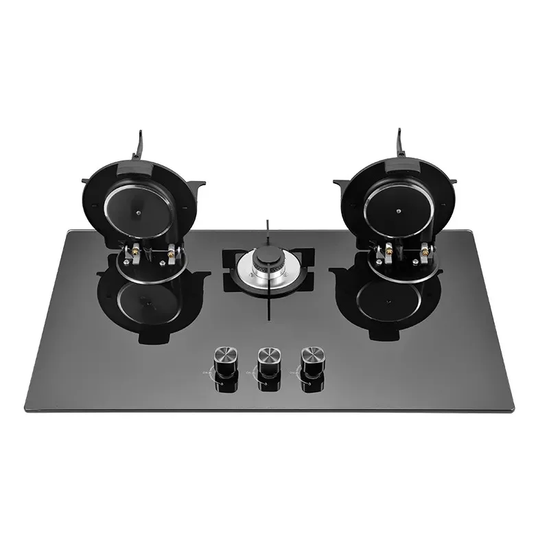 الوجه العلوي موقد النار العالي جزءا لا يتجزأ من موقد غاز زجاجي 5.2KW شرسة النار الغاز المسال/الغاز الطبيعي المنزل والتجاري 3-موقد