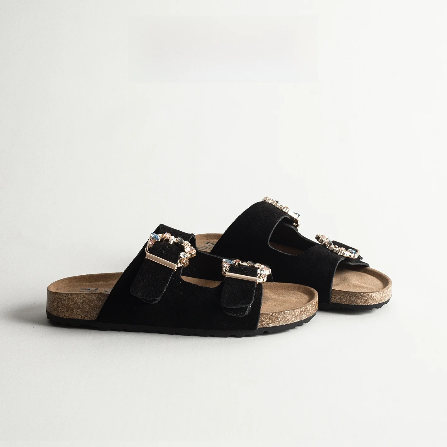 

Retro Cork Women's Summer Outdoor Casual Diamond Double Buckle Flat Sandals Beach One-Strap Slip-On Shoes