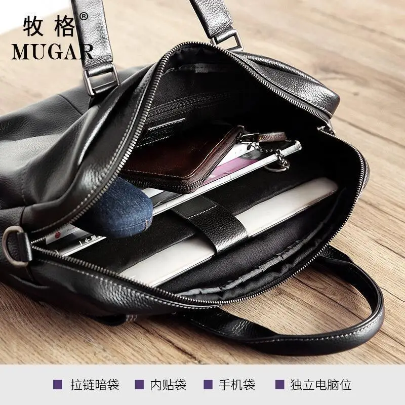 Business Genuine Leather Men's Briefcase Large Capacity Handbag Office Male Shoulder Messenger Bag 15.6 "Inch Laptop Bag