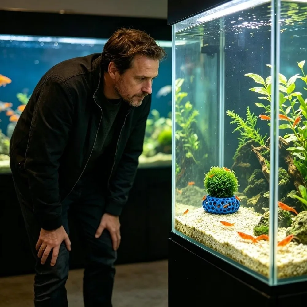 3D Printed Fish Shrimp Hiding Cave Porous Structure Hollow Round Aquarium Fish Shelter 3D Prin Plant Anchoring Moss Ball Holder