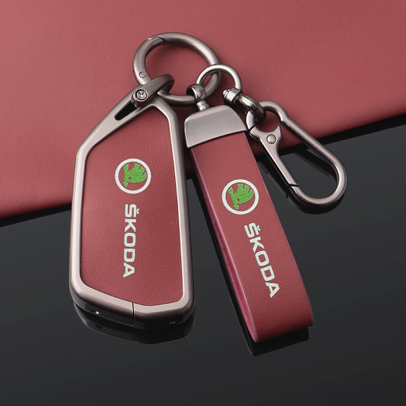 

Car Zinc Alloy Leather Key Smart Remote Case Cover for Skoda Superb A7 Kodiaq Octavia A8 2021 Keyless Auto Keychain Accessories