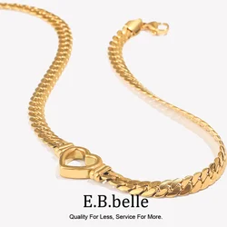 E.B.belle Hollow Heart Pendant Chain Choker Stainless Steel Women's Neck Chain Waterproof 18K Gold Plated Jewelry Pendants