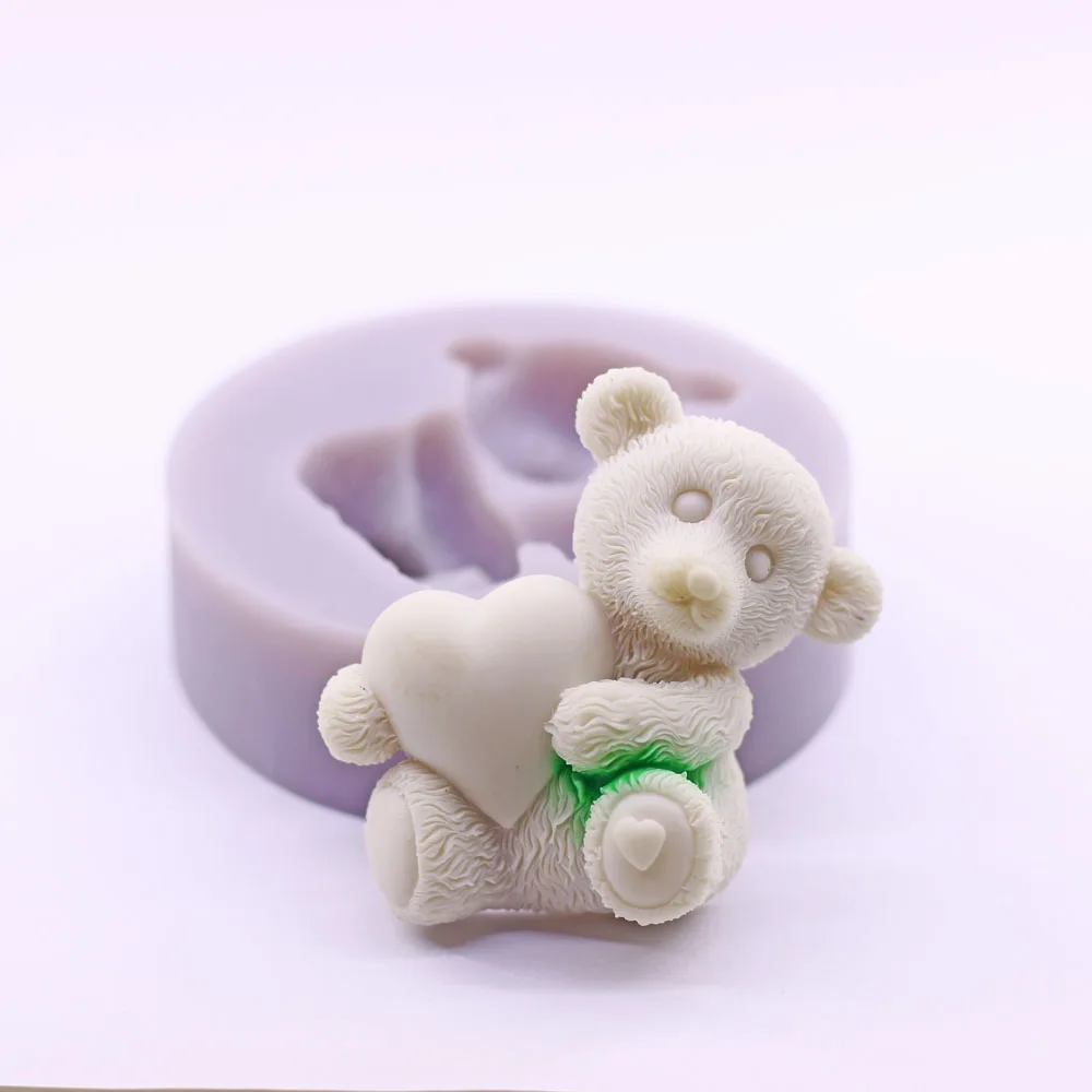 3D Hug Love Heart Bear Silicone Fondant Mold Cute Bear Baby Cake Chocolate Candy Icing Sugarcraft Baking Moulds DIY