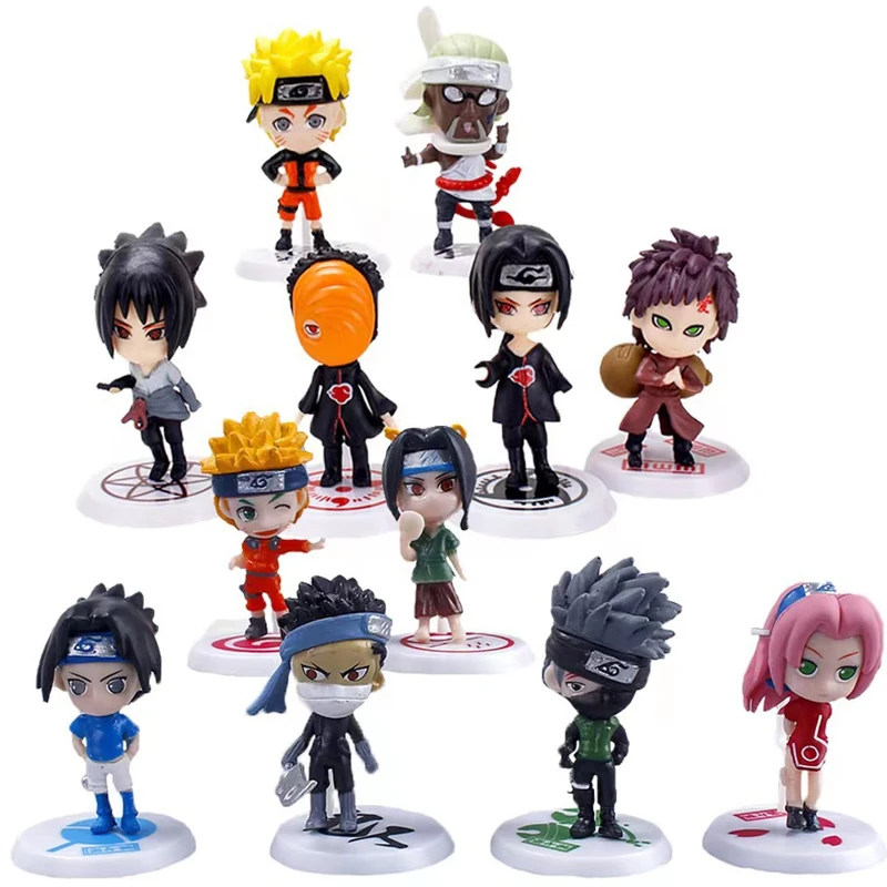 6 Pcs/Lot NARUTO Sasuke Gaara Uchiha Madara Figure 7-8cm 2 Style Personality Base Mini Figurines