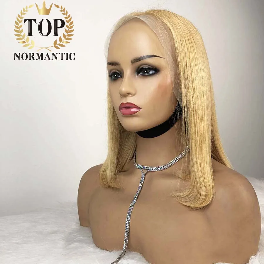 Topnormantic Blonde Color 13x4 Bob Wig with Pre-Plucked Hairline Short Human Hair Bob Wigs Short Hair Lace Wig