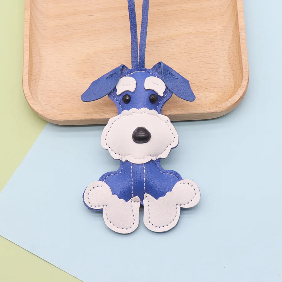 Lovely Schnauzer Keychain Cartoon PU Leather Puppy Animal Keys Ornament Woman Girl Shoulder Bag Accessory Charm Jewelry