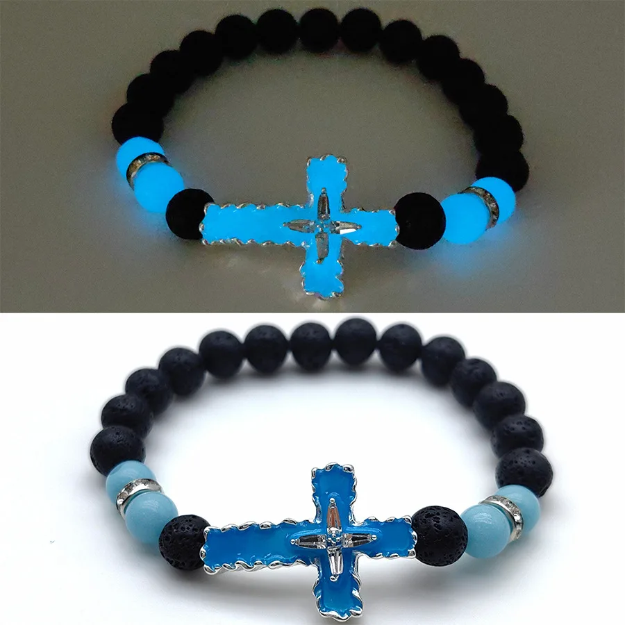 الأوروبية والأمريكية عبر الحدود بقعة مضيئة الصليب سوار سبيكة مطعمة الماس 8 مللي متر الحجر البركاني مضيئة حبة سوار #4