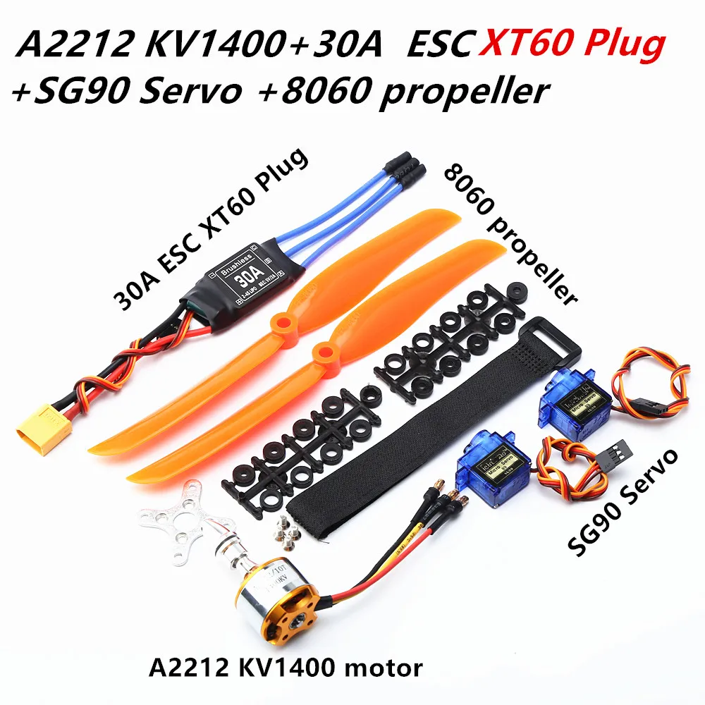 Motor sem escova 1400KV 30A ESC XT60 Plug SG90 9G Mini Servo 8060 Hélice para helicóptero de avião de asa fixa RC