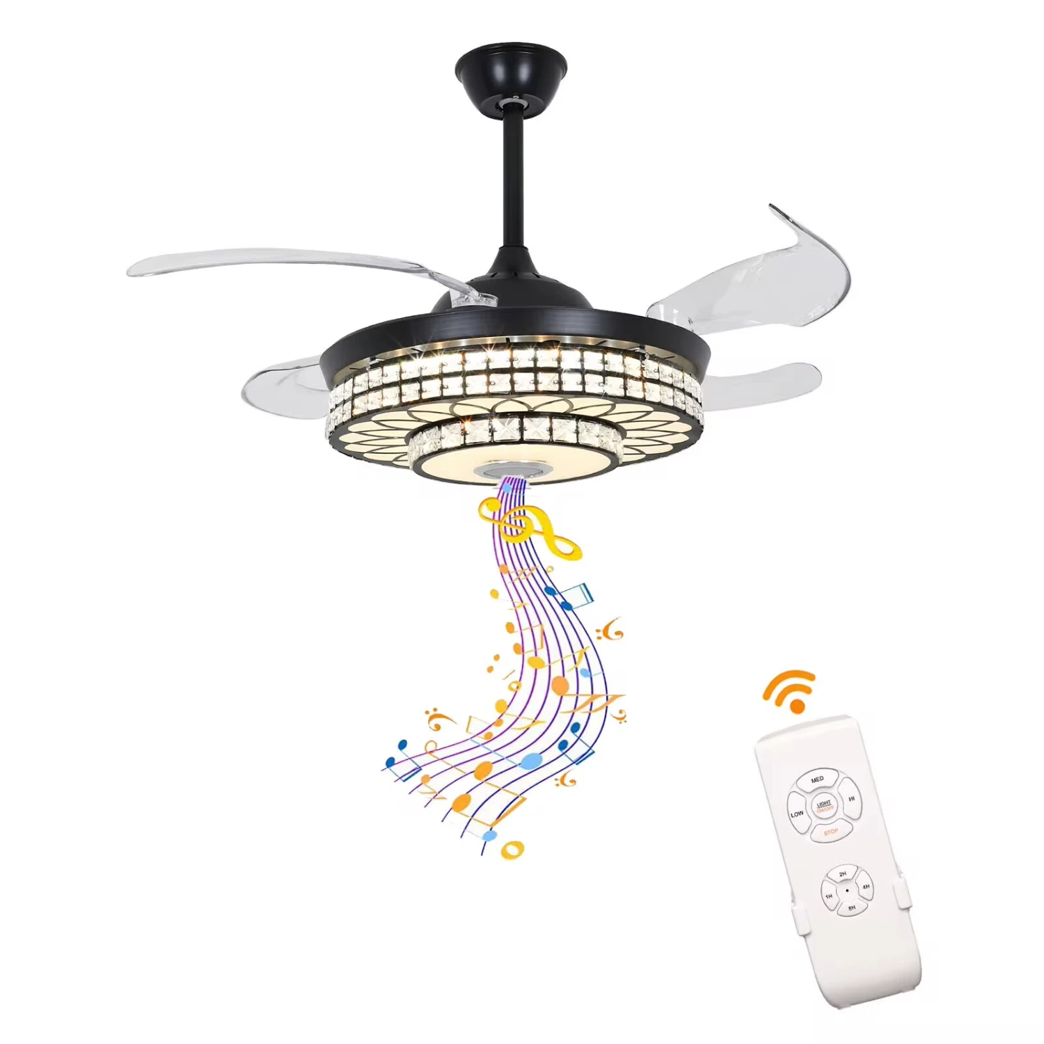 Ventilateur de plafond rétractable avec lumière et haut-parleur Bluetooth, lustre à intensité variable, 42 po