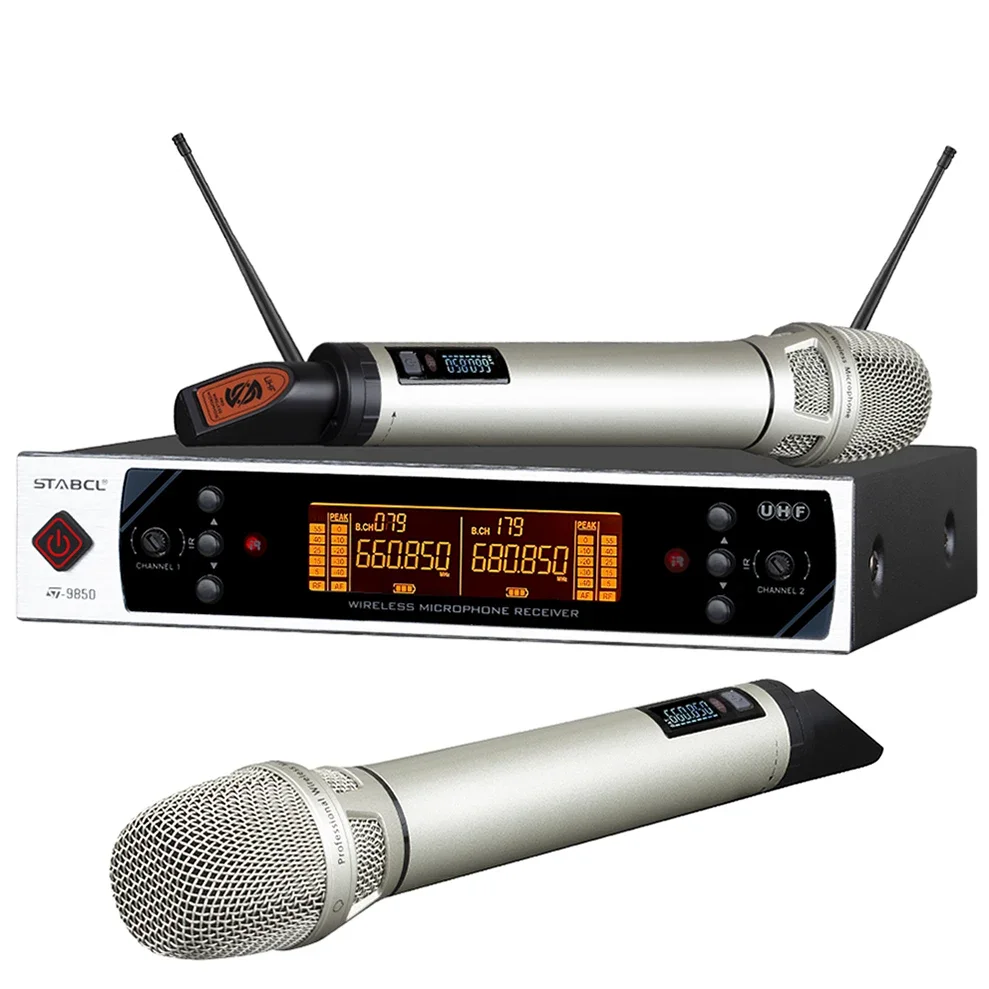 ST-9850 UHF wireless microphone, professional dual channel handheld, very suitable for karaoke, church, wedding, event