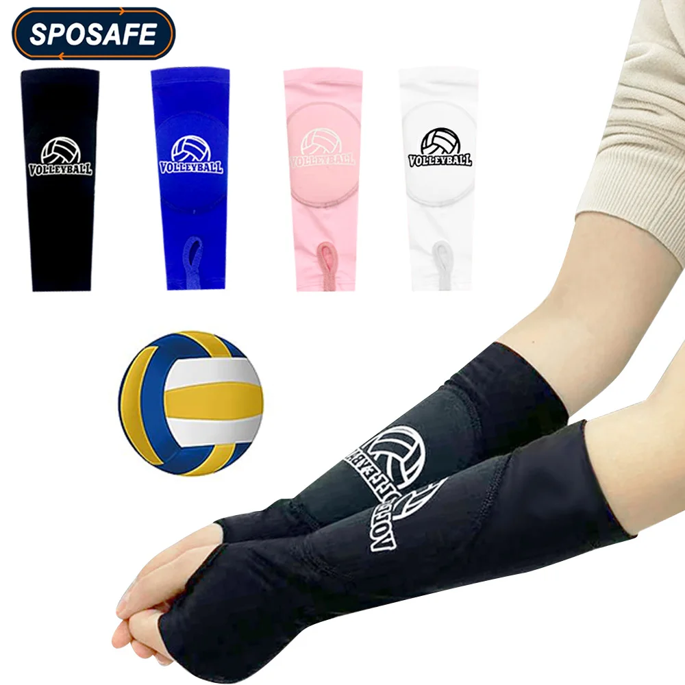 1Pair Kids/Adults Volleyball Arm Sleeves Passing Hitting Forearm Sleeves with Protection Pads & Thumb Hole Volleyball Sleeves