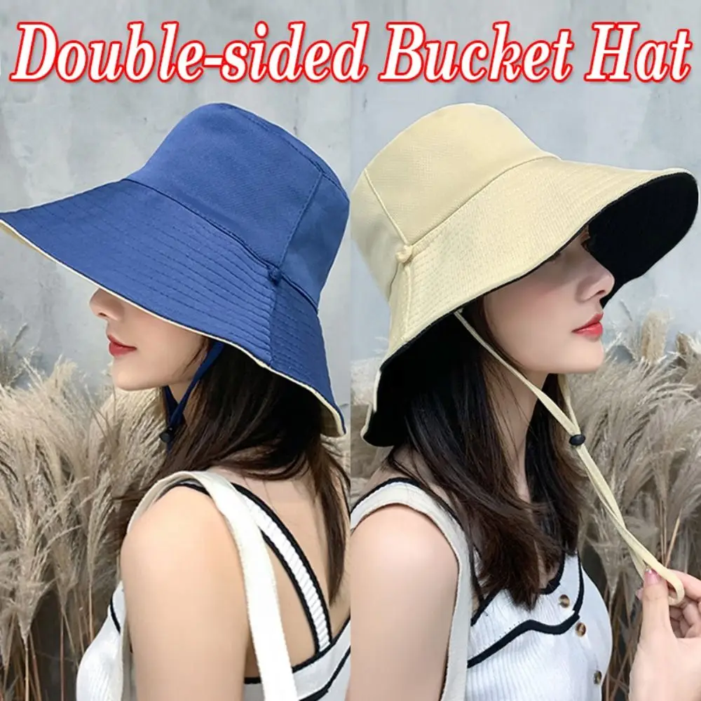 Spring Summer Double-Sided Anti-UV Foldable Fisherman Cap Beach Cap Bucket Hat Sun Hat