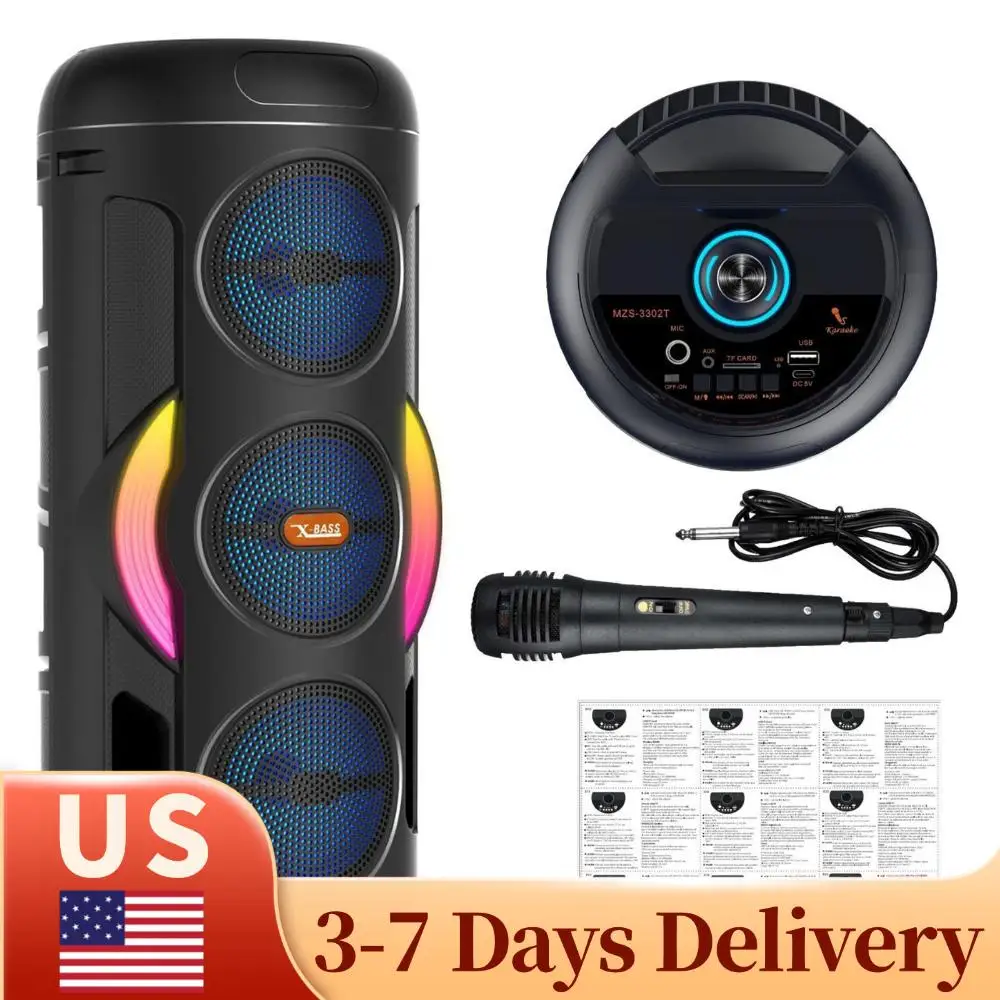 

Outdoor Speaker with Wired Microphone Portable Speaker Support TWS/AUX/USB/TF Card/FM Radio for Party Home Camping