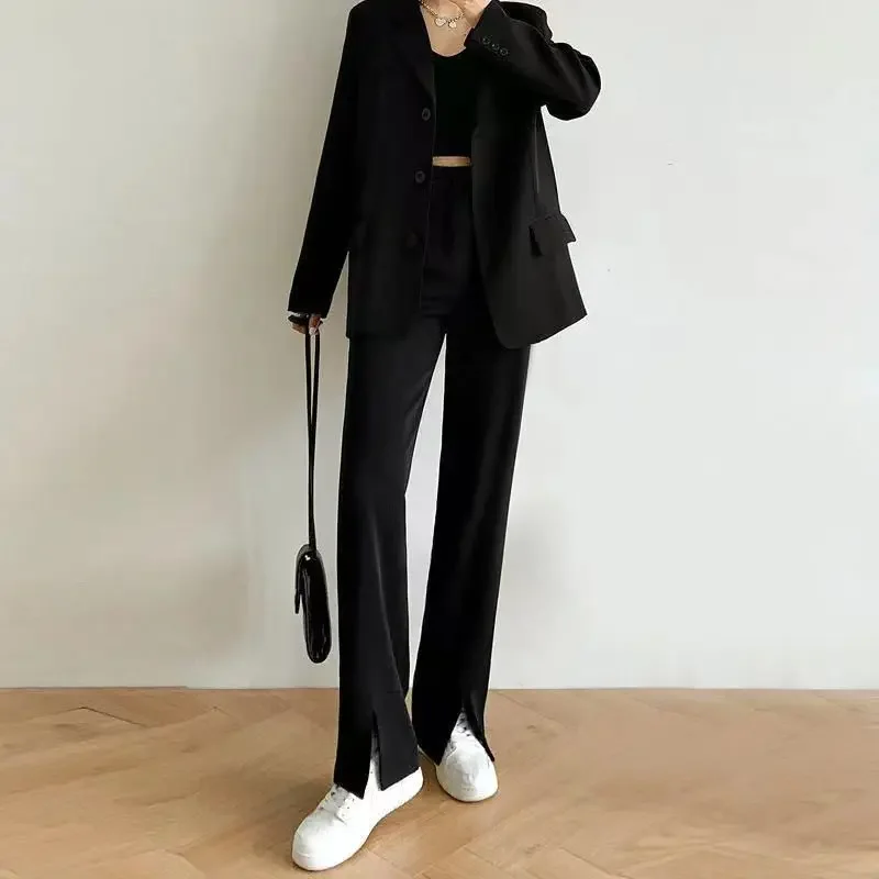 Straight Pants Women Solid Front-slit Design Length Trousers All-match Simple Leisure Females Fashion Chic Ulzzang Pantalones