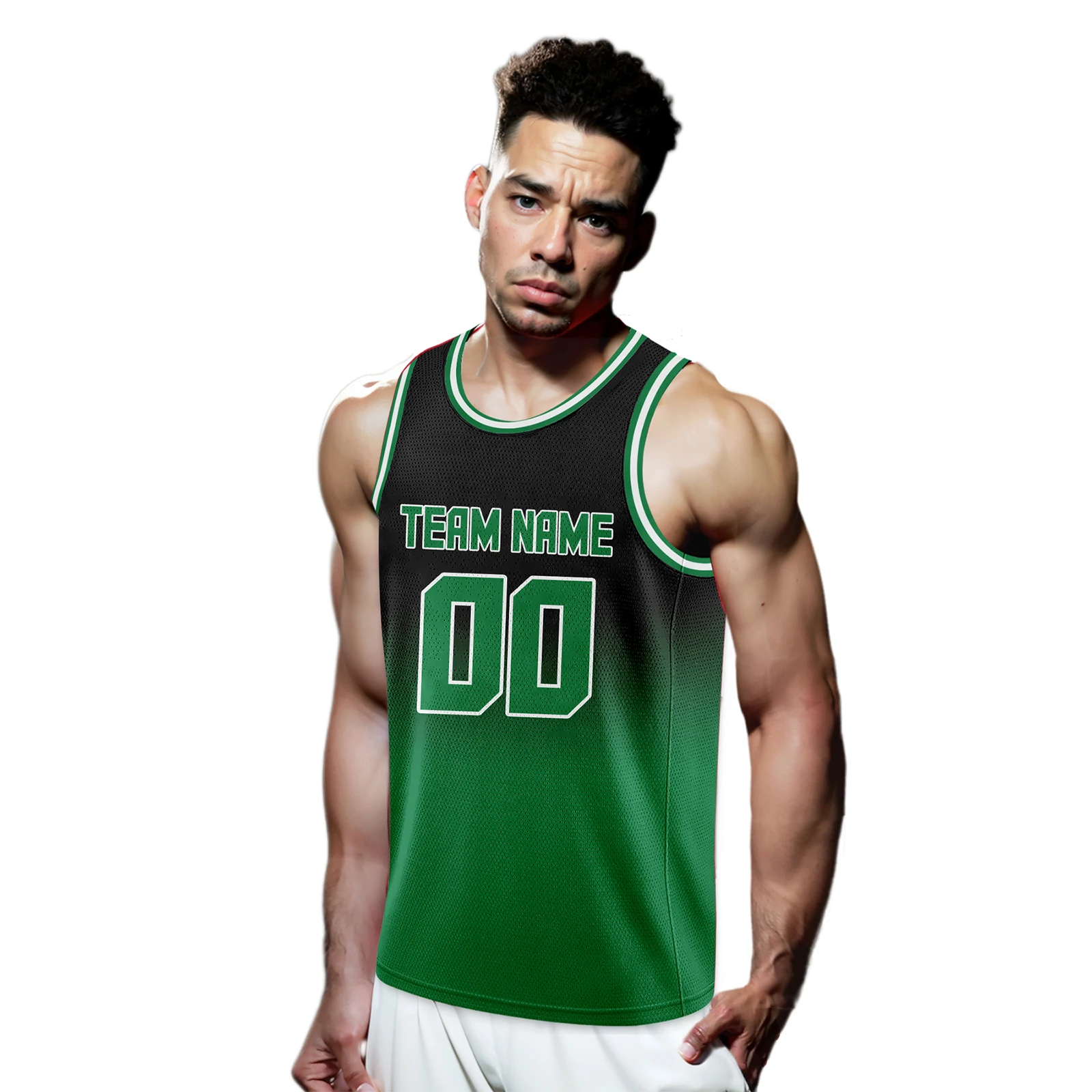 Green Black Gradient Custom Basketball Jersey Personalized Name Number Logo Team Uniform for Adults Youth Kids Hip Hop Shirt