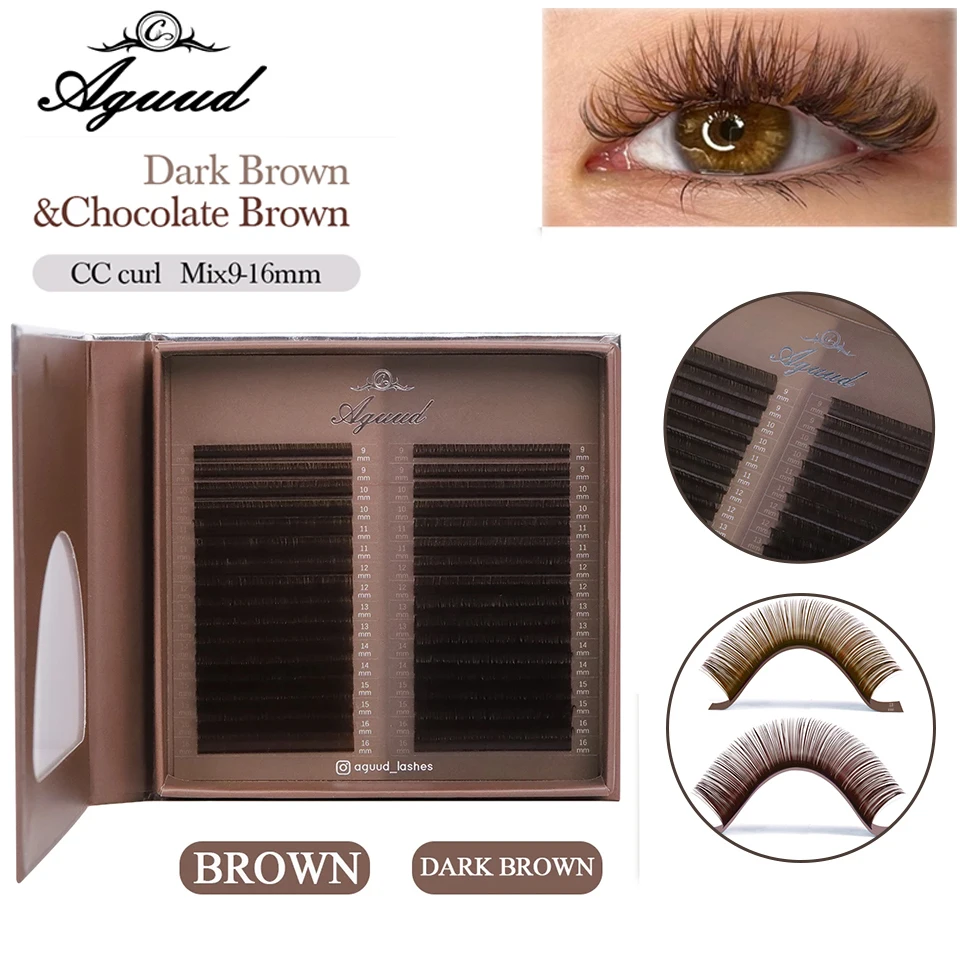 

Aguud 32Rows Luxury Two Brown Color Eyelash Extension Mix 9-16 Caramel Color Mink Individual Cashmere Volume Lashes Collection