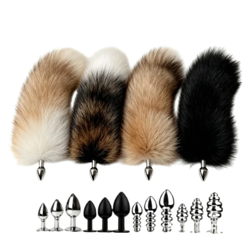 30cm Sexy Natural Fox Tail Butt Plug Sex Toys Kits with Separable Metal Anal Base for Couple Fantasy Intimate Play Adult Shop