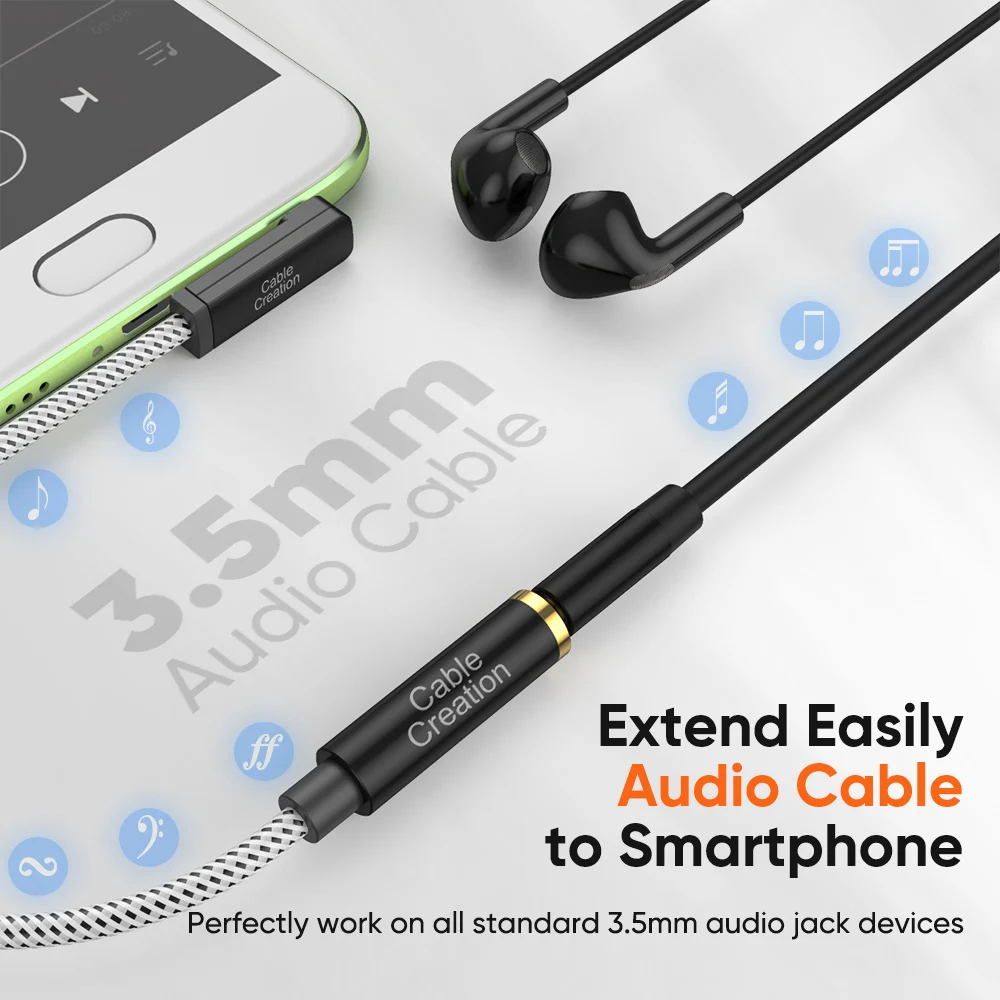 CableCreation 3.5mm TRS Jack  Audio Extension Headphone Aux Cable Male to Female for Car earphone Huawei P20 Xiaomi Redmi 5 Plus