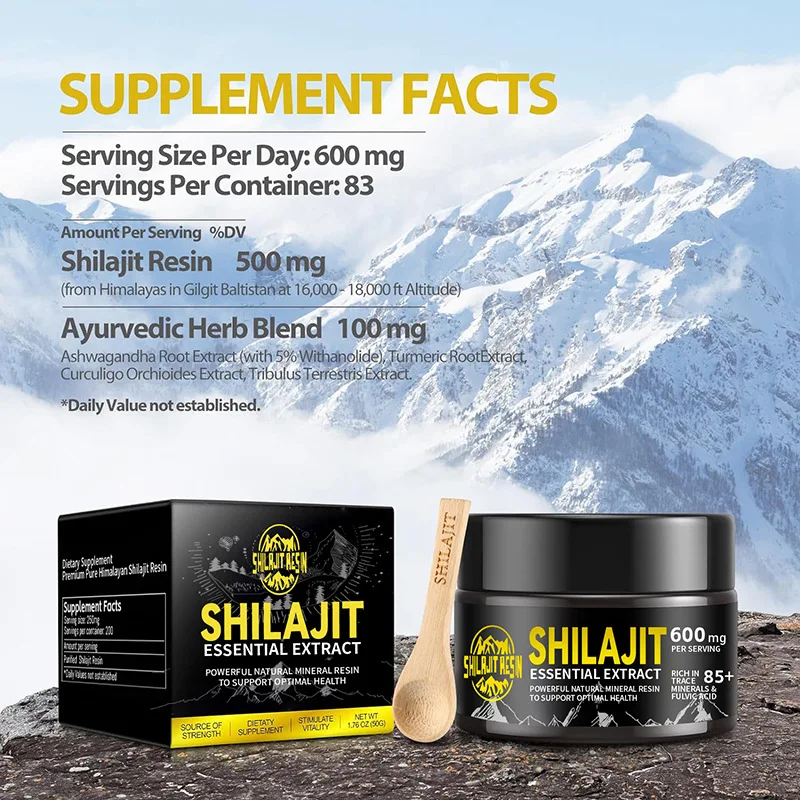 Résine Shilajit de l\'Himalaya, Supplément Shilajit avec Acide Fulvique et 85 + Trace Minorganisateur pour Massage Naturelle, Pro