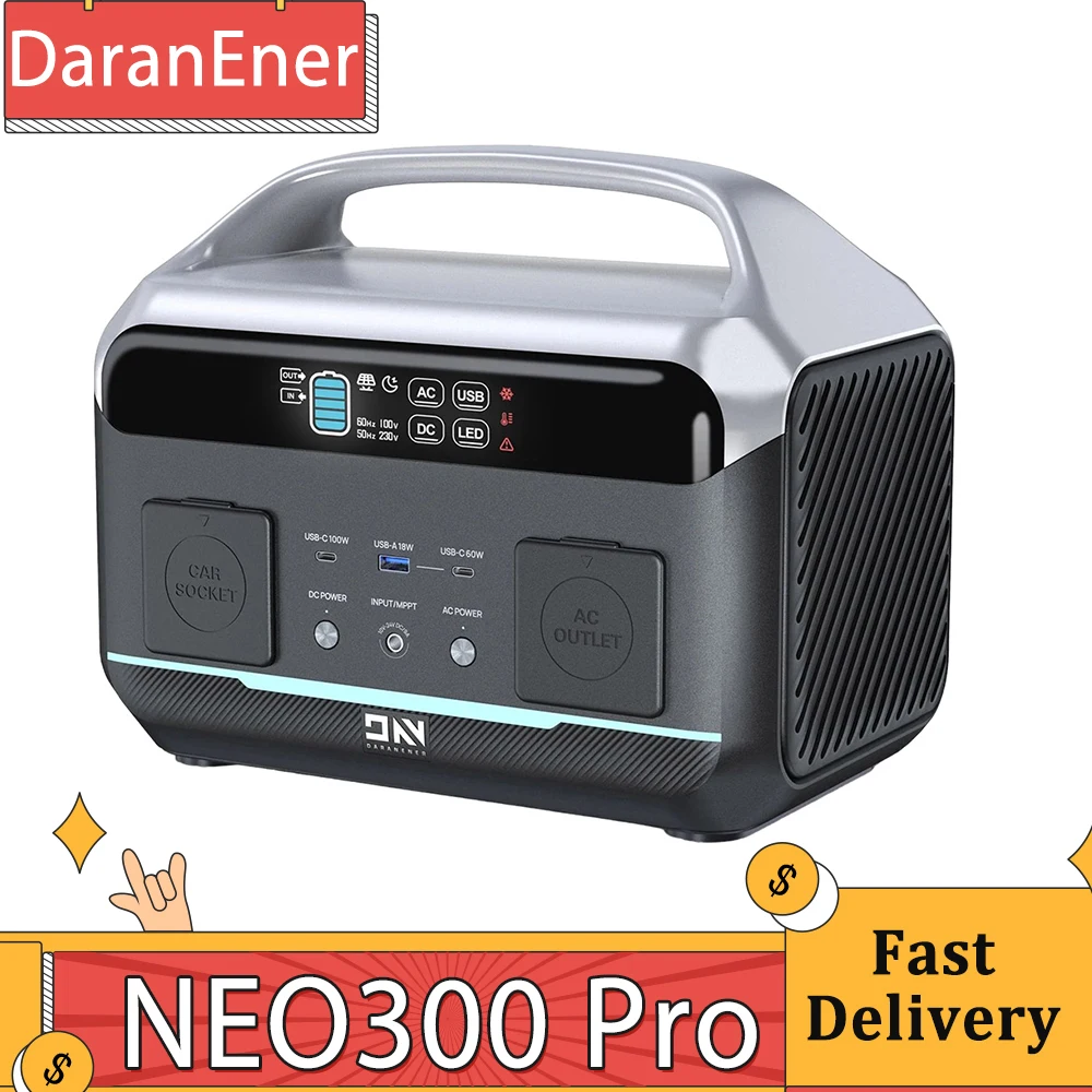 DaranEner NEO300 Pro Portable Power Station, 299Wh LiFePO4 Battery, 600W Output, 5 Ports, 4 LED Mode