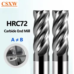 Твердосплавная Концевая фреза HRC72 CNC, высокотвердая Вольфрамовая фреза, 4 канавки, металлическая, стальная, квадратная фреза, фреза, 6, 8, 12, 1416, 20 хвостовик, обрабатывающий инструмент