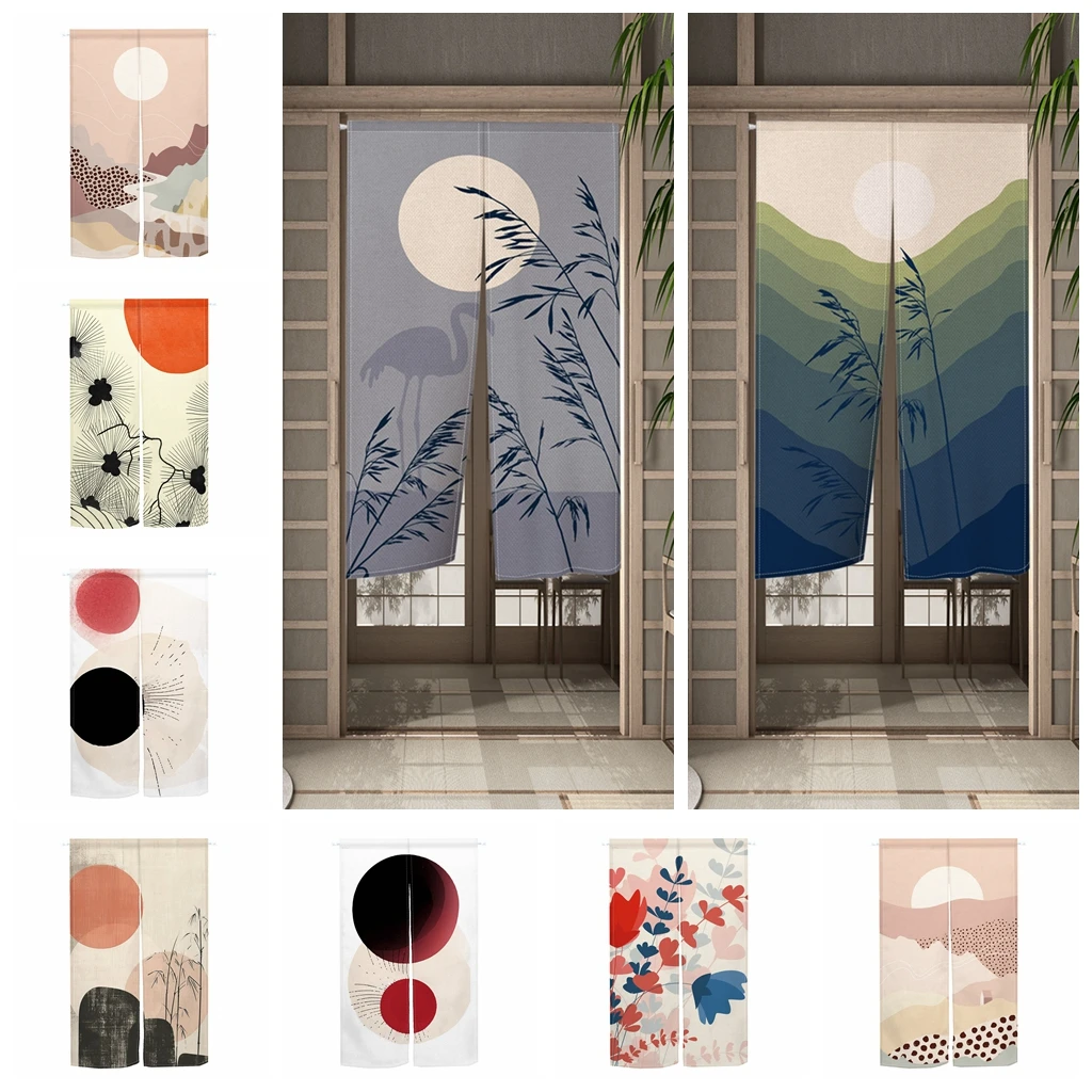 

Simple Japanese Round Door Curtain Nordic Sun Mountain Home Bedroom Partition Door Curtain Kitchen Entrance Hanging Half-curtain