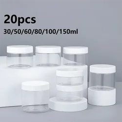 20pcs 30/50/60/80/100/150ml Plastic Empty Jars With White Lids Canister Face Cream Container Food Travel Bottle Home Supplies