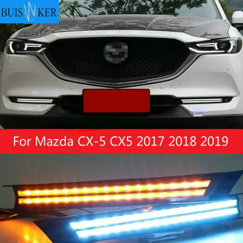 

2Pcs For Mazda CX-5 CX5 2017 2018 2019 DRL LED Daytime Running Light With Yellow Turning Signal night blue fog lamp