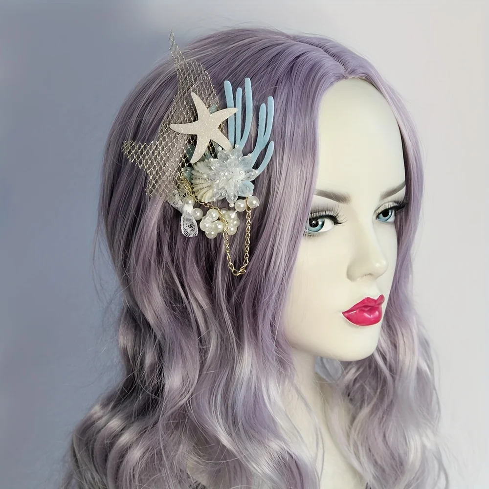 Mermaid series hair accessories, starfish artificial crystal shell coral elements party beachside decorations