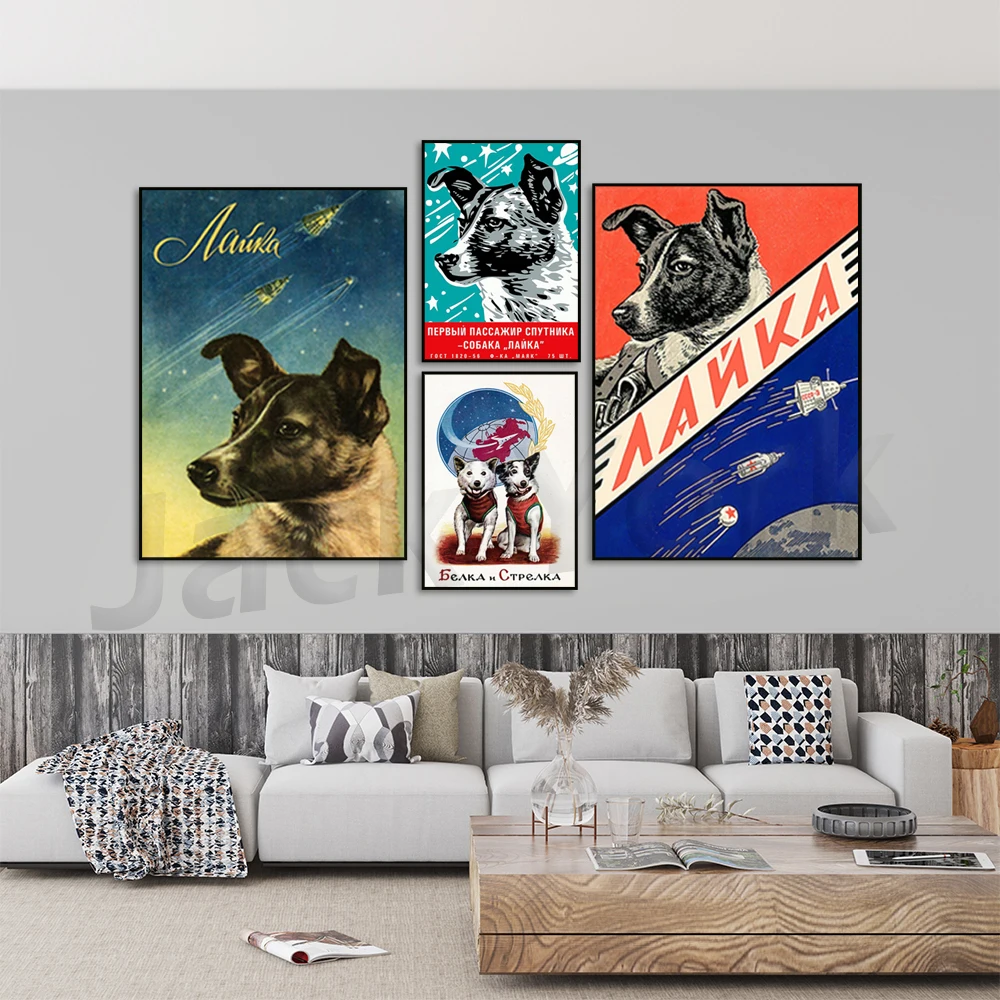 Laika, first space dog [REPLICA ] — Soviet vintage space poster