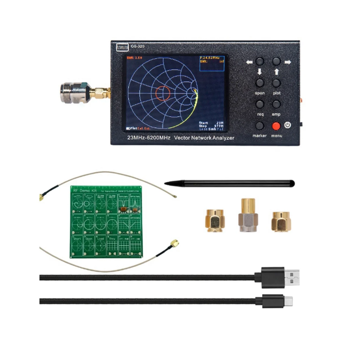 

Portable VNA SWR 6GHZ Vector Network Analyzer Reflectometer GS-320 23-6200Mhz for Nanovna Type,Touch Screen with RF DEMO