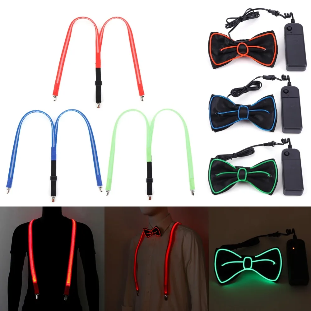 Party Supplies Suspenders with Bow Tie LED Lights Woman Men Wedding Party Accessories for Wedding Costume Party