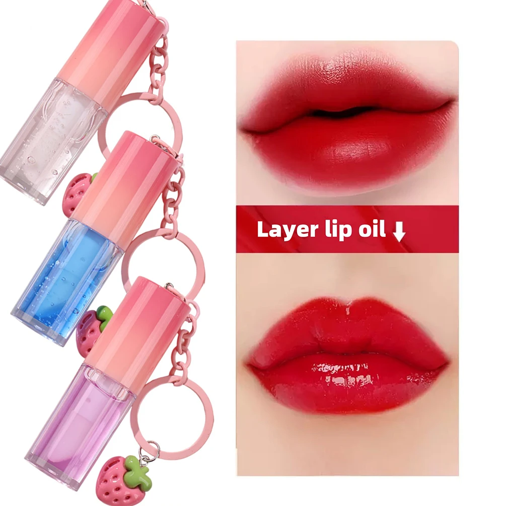 

Lip Oil Strawberry Pendant Keychain Private Label 10-color Pigment Long Lasting Non-stick Hydrating Moisture Custom Logo Makeup