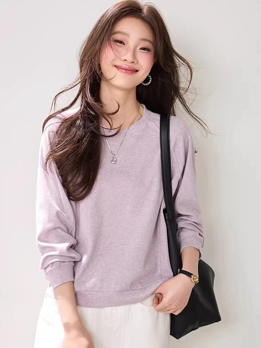 

Повседневный свободный женский свитшот с длинным рукавом, фактурный, весенне-осенний, универсальный, стройнящий, модный топ