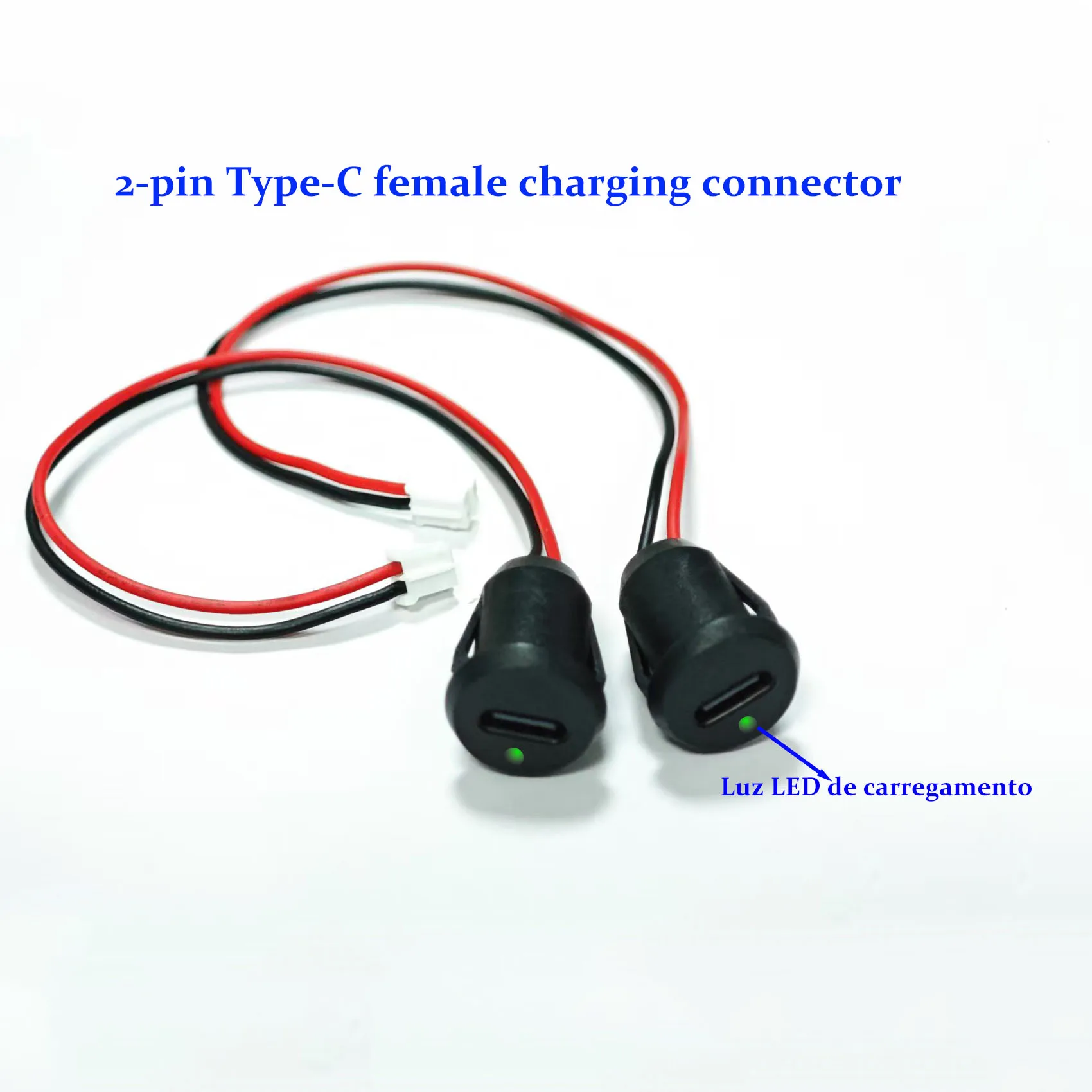 

2-pin with LED light USB-C type direct voltage charging 24AWG waterproof Type-C female socket board USB socket power interface