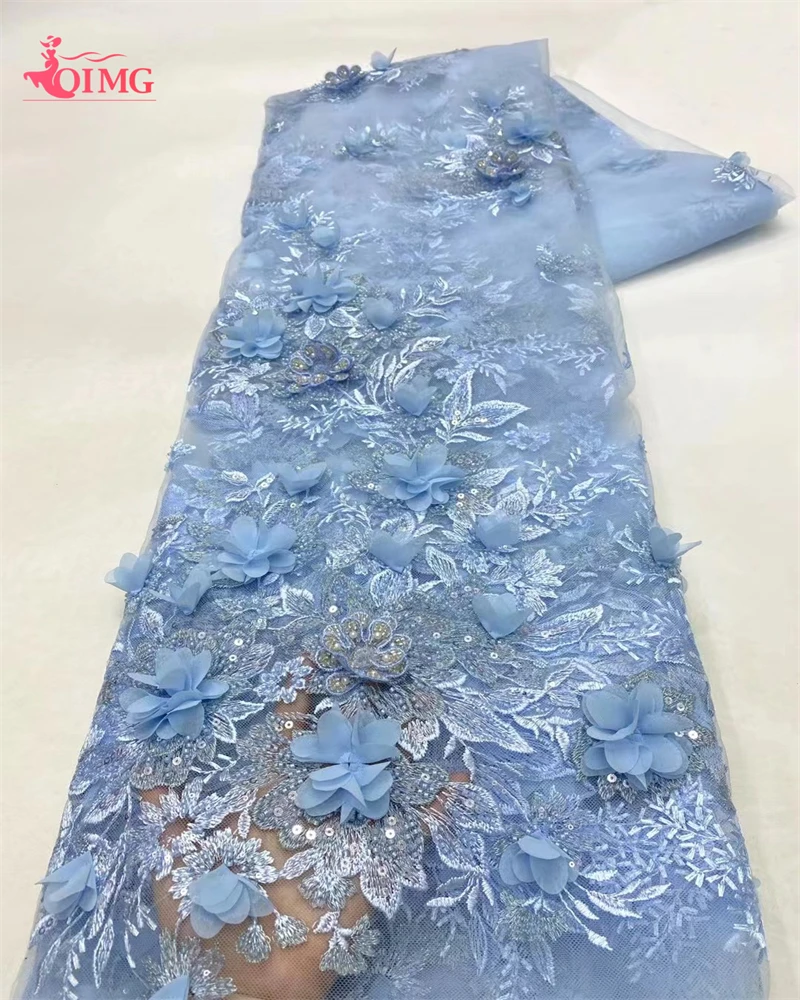 

OIMG African Lace Fabric 2024 High Quality French 3D Flower Sequins Embroidery Beads Tulle Lace Fabric For Party Dress