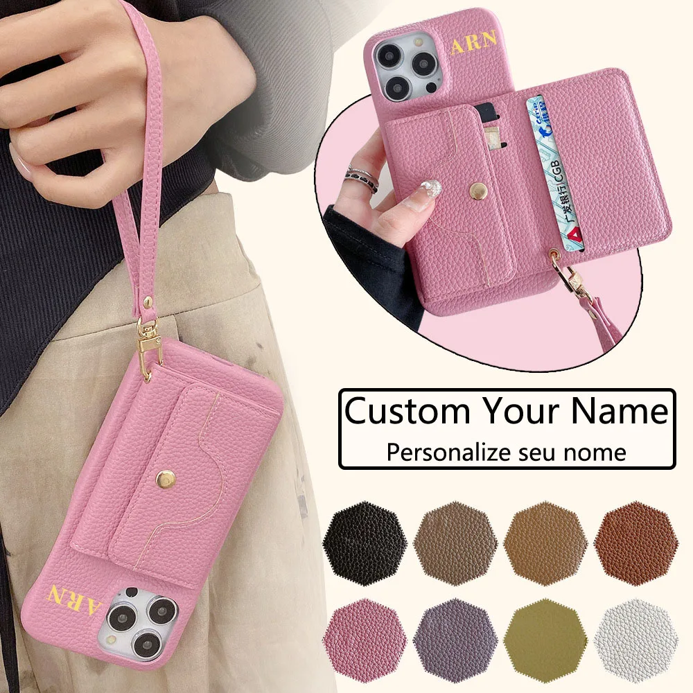 Personalised Customized Name Card leather Case For iPhone 13 12 11 Pro 14 15 pro max Mobile Phone Cover