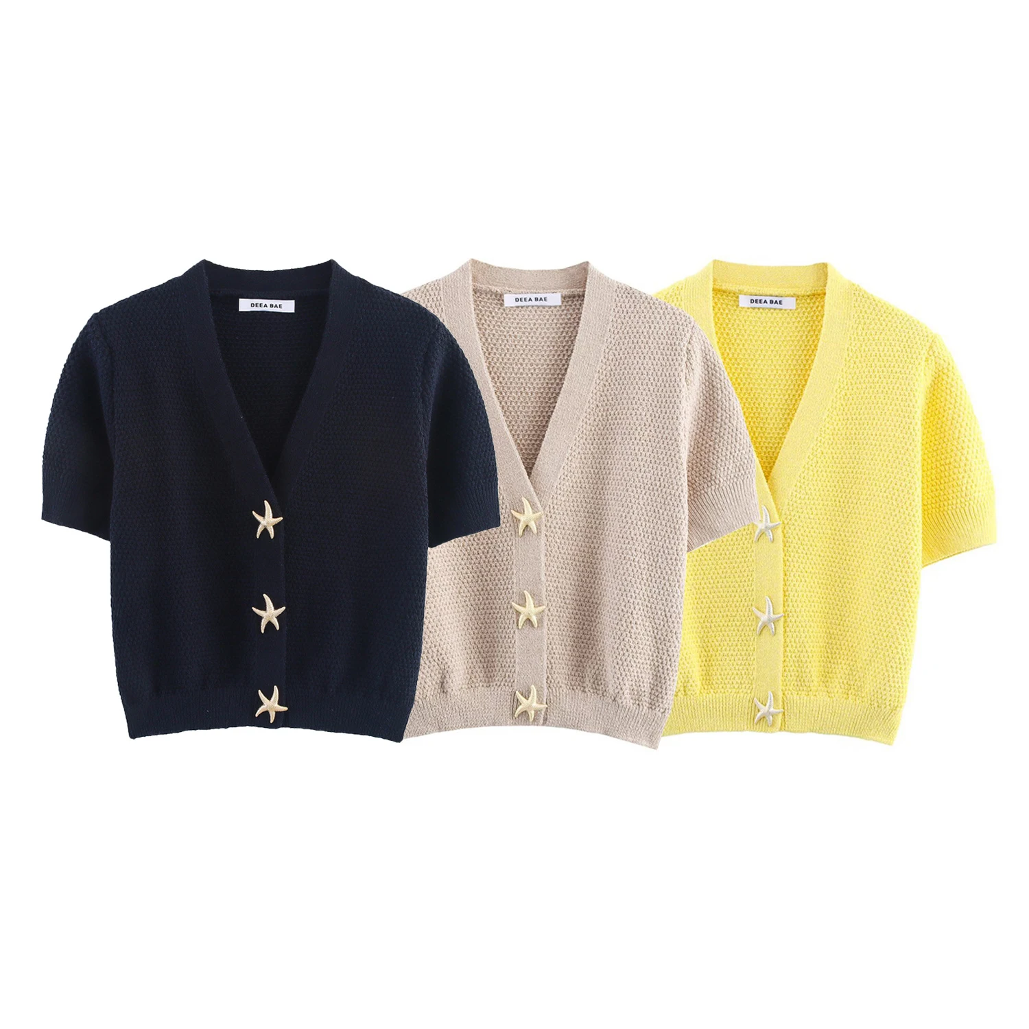 

Summer 2025 new women's clothing European and American style star shaped button decoration knitted jacket