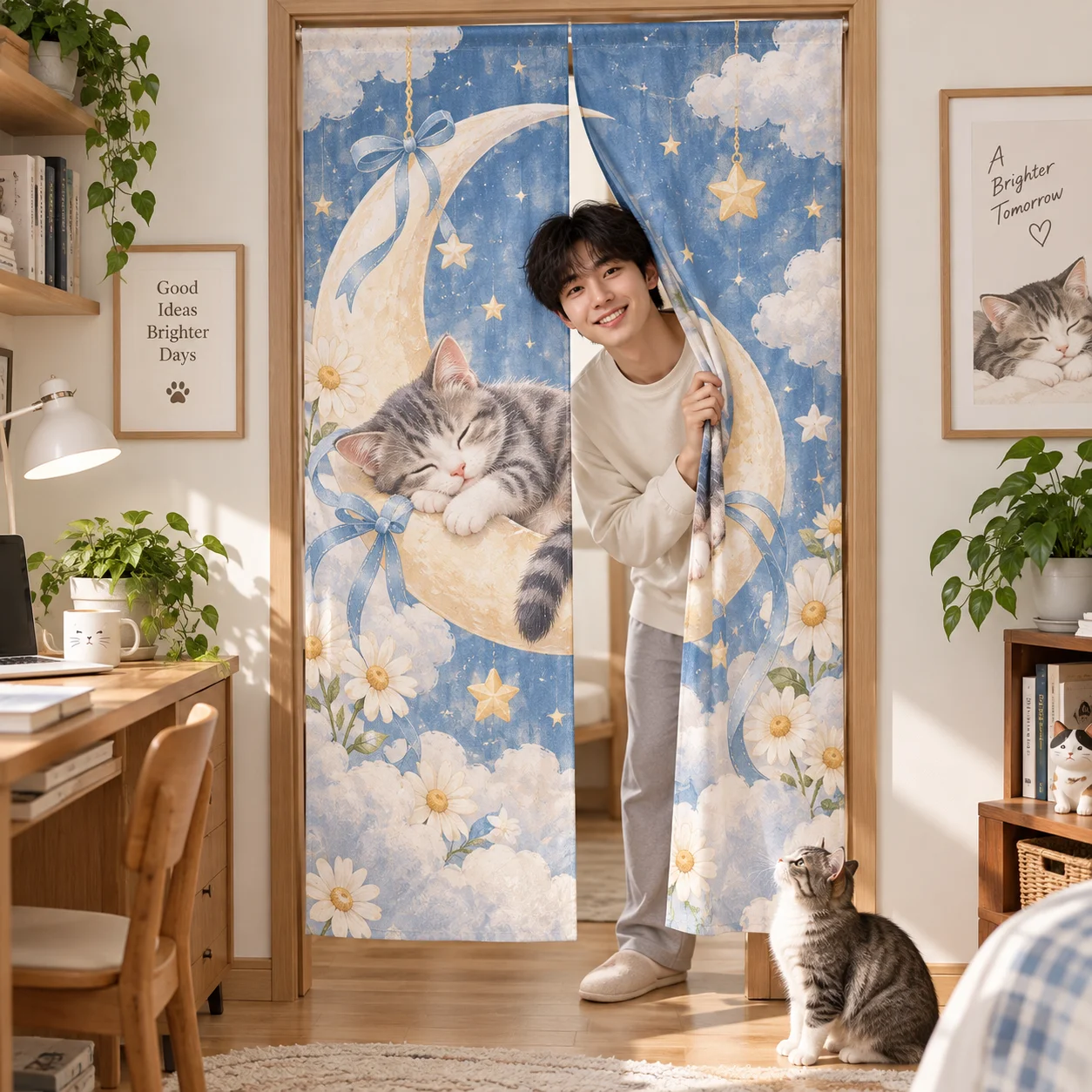Custom Imitation Hemp Door Curtain Split Cute Pet Multi Size for Bedroom Living Room Kitchen Home Privacy Decor view 6
