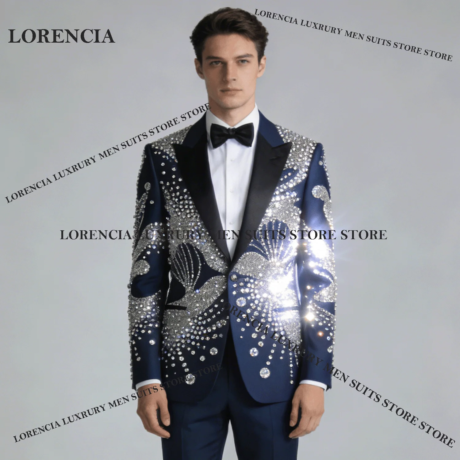 

Потрясающие формальные смокинги с кристаллами из бисера по индивидуальному заказу, мужской костюм из 2 предметов, комплекты для жениха, свадебный приталенный мужской пиджак для выпускного вечера, костюм Homme