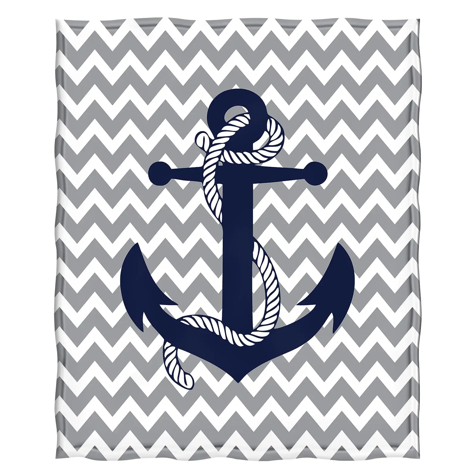 Nautical Anchor Blanket Gray White Chevron Ocean Throw Soft Flannel Couch Bed Men Dad Husband Boaters Sailor Birthday Gifts