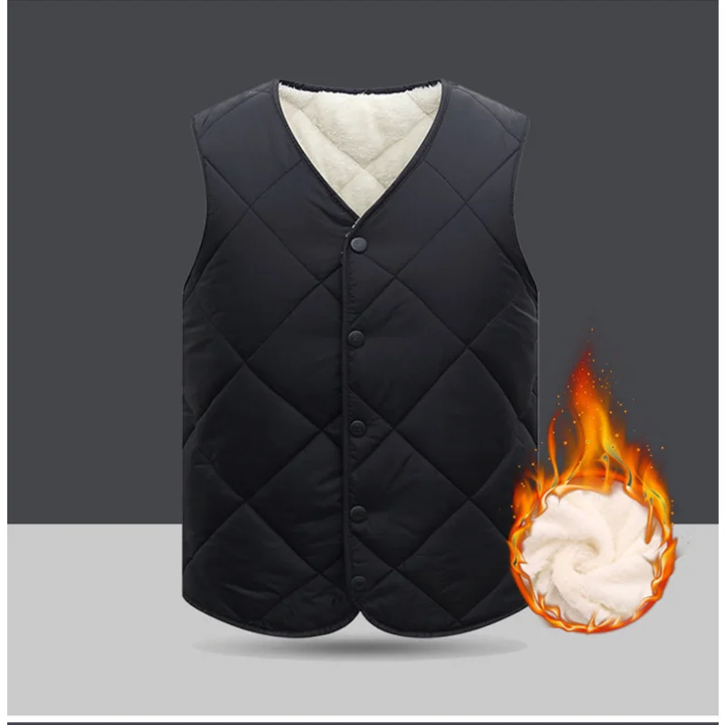 

Autumn and Winter Middle Aged and Elderly Men's Down Cotton Vest Male Fashion Trend Lamb Flannelette Casual Warm Vest for Men