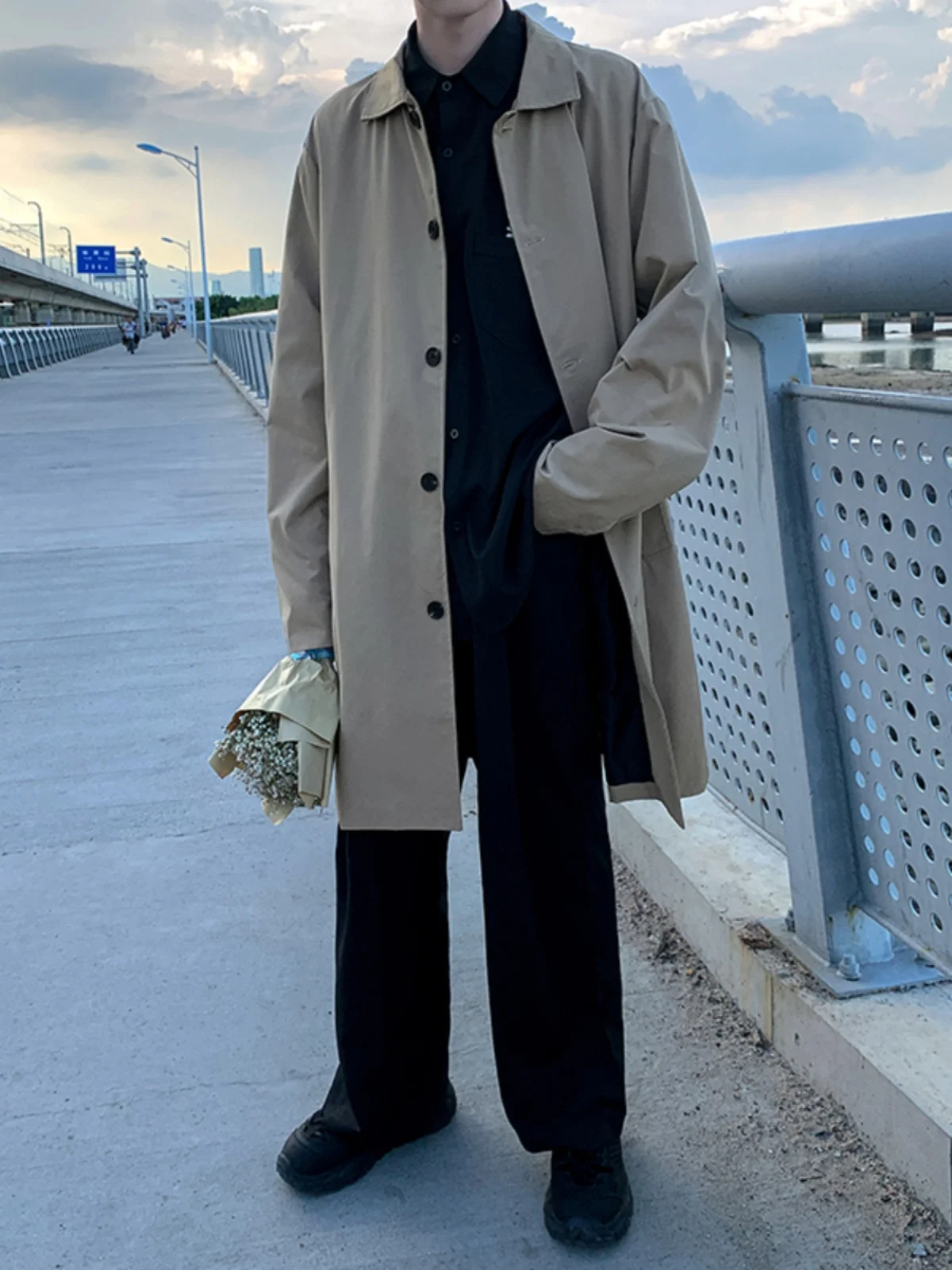 

Men's Spring Autumn Thin Coat 2024 New Faion Versatile Mid-Length Windbreaker Hong Kong Sle Japanese Sle Jaet