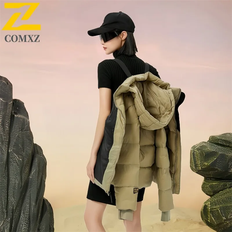 COMXZ 2025 Winter Couple Graphene Diamond Black Gold Down Jacket Thickened Warm Trendy Casual Waterproof Coat with Bag